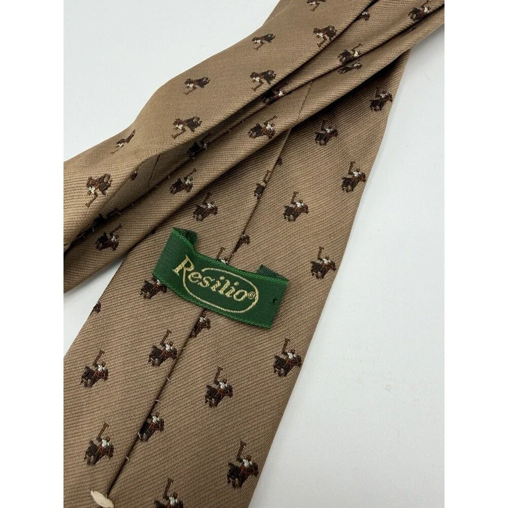 VTG Resilio Polo Horse‎ Tie Brown Tan Equestrian Preppy Old Money Silk Blend 53”